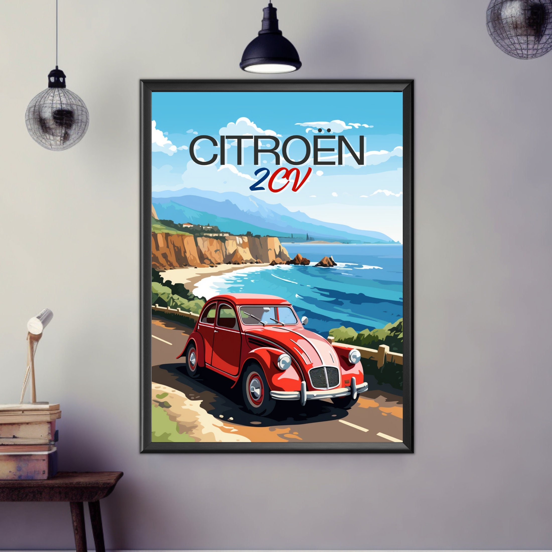 Citroen 2cv charleston art print  black and white drawing french car –  drawinside