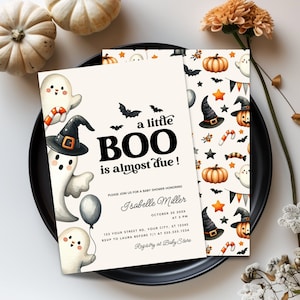 Little Boo Halloween Baby Shower Invitation, Pumpkin Fall Invite, Editable Template, Instant Download, Ghost Baby Shower Invite, HP064