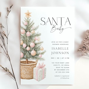 Santa Baby Shower Invitation Template, Girl Winter Shower Invite Template, Editable Christmas Invitation Card, December Holidays, HP078