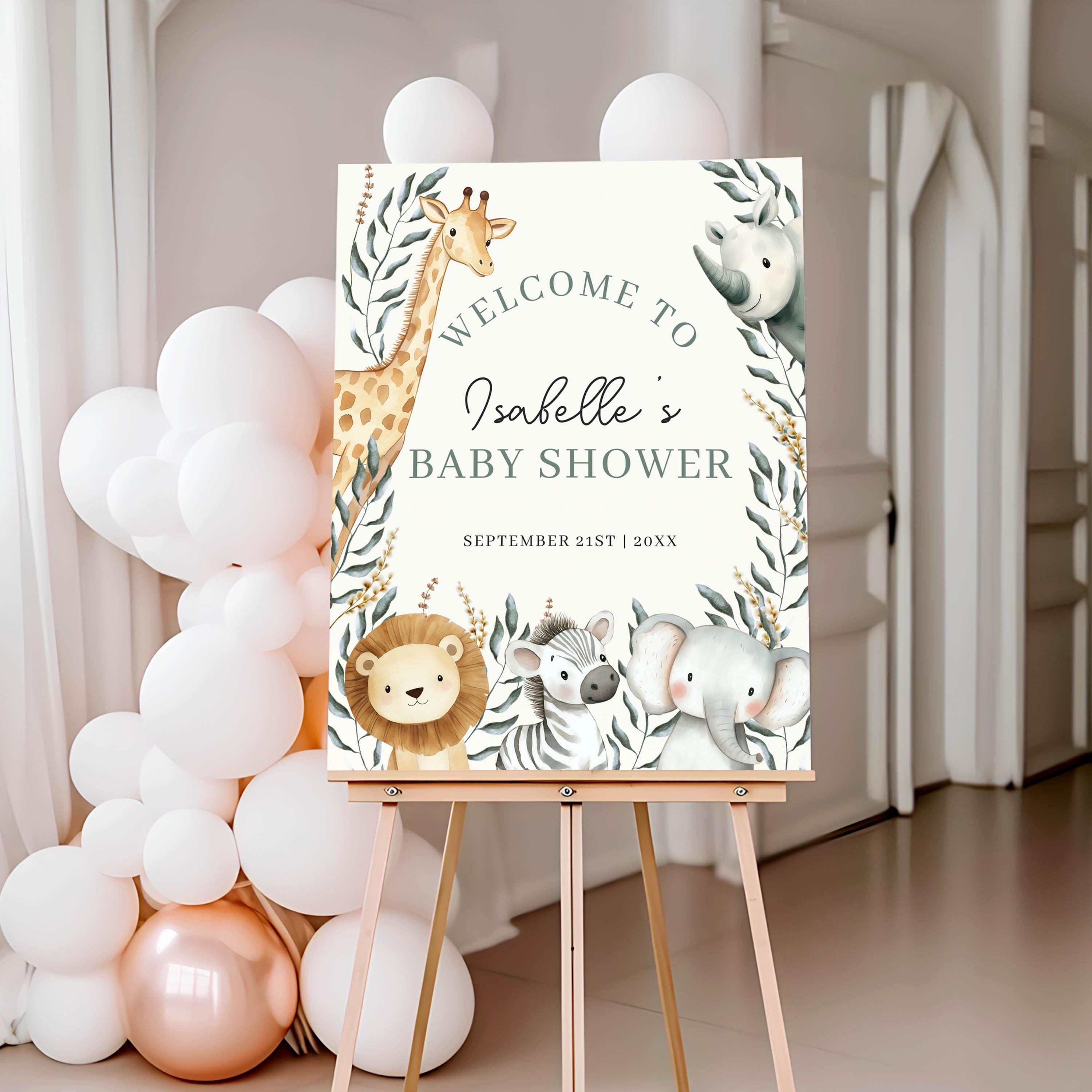 Safari Baby Shower Welcome Sign, Gender Neutral Safari Jungle Animals Poster, Baby Shower Decoration, Editable Canva Template, HP075A