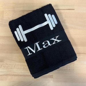 Handtuch mit Name  Badetuch Hantel Handtuch Motiv Sport Geschenk zum Geburtstag Sporttuch personalisiert nützliche Geschenkidee