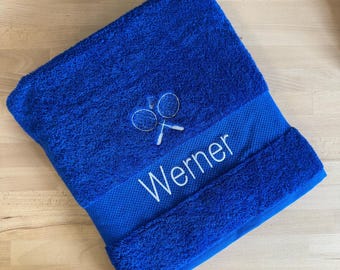 Towel embroidered including motif tennis racket personalized gifts tennis team sports club coach bath towel with name gift birthday