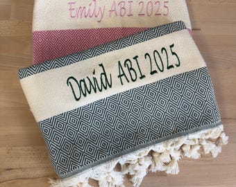 Cadeau de fin d'études : serviette de hammam XXL personnalisée avec nom, idée cadeau pour les diplômés de licence, de master et les stagiaires, serviette de plage avec texte