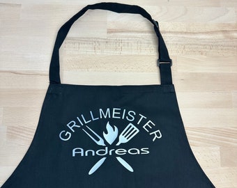 Grillschürze personalisiert aus Baumwolle Verstellbar incl. 2 Taschen schöne Geschenkidee für tolle BBQ-Abende, Grillen, Grillmeister