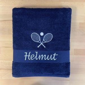 Handtuch bestickt inkl. Motiv Tennisschläger personalisierte Geschenke Tennis Teamsport Verein Coach Badetuch mit Name Geschenk Geburtstag