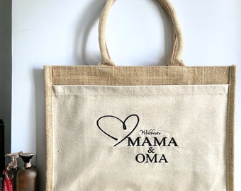 Jutebag Muttertagsgeschenk WELTBESTE MAMA&OMA Bestickt Tasche Geschenk Gift Mama Oma Juteshopper Ideal zum verschenken