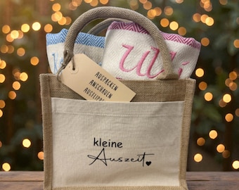 Geschenkset 2 Tücher personalisiert inkl. Tasche Wellness Geschenk für Muttertag Freundschaft Lieblingsmensch Geburtstag