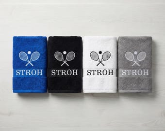 Towel embroidered including motif tennis racket personalized gifts tennis team sports club coach bath towel with name gift birthday