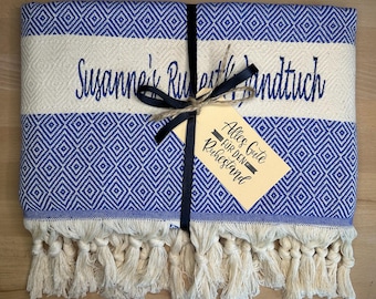 Premium Strandtuch zum Ruhestand mit Name Saunatuch personalisiert zum Abschied Geschenk zur Pension Geschenk zur Rente nützliche Geschenke