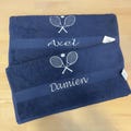 Towel embroidered including motif tennis racket useful gift idea team sport club sport gift for birthday tennis beach towel with name