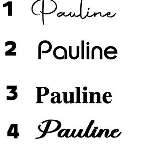 Pu&ograve; includere: Quattro stili diversi del nome "Pauline" scritti in inchiostro nero su sfondo bianco. Il nome &egrave; numerato da 1 a 4.