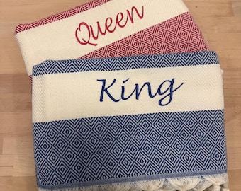 Partner gift: Sauna towel embroidered with names, beach towel, hammam towel – a perfect birthday or Christmas gift for a partner.