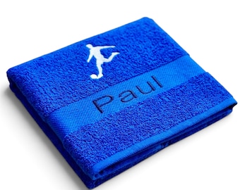 Personalized football towel with desired name. Embroidered bath towel for children & men. Perfect Christmas gift for football fans.