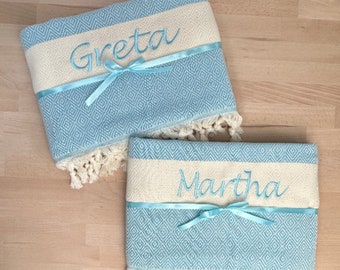 Beach towel baby blue personalized ca.100x180 made of cotton