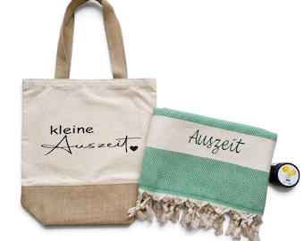 Personalisiertes Wellness  Geschenkset mit Saunatuch inkl bedrucktes Jutetasche Weihnachtsgeschenk Wellness Set Optional Salzpeeling Zitrone