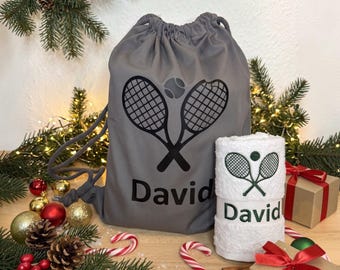 Towel embroidered including motif tennis racket personalized gifts tennis team sports club coach bath towel with name gift birthday