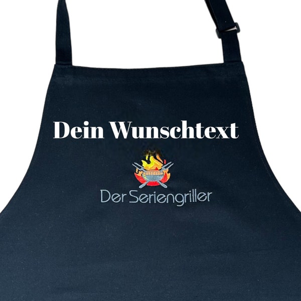 Personalisierte Grillschürze bestickt aus Baumwolle Verstellbar incl. 2 Taschen für Männer und Frauen, schöne Geschenkidee