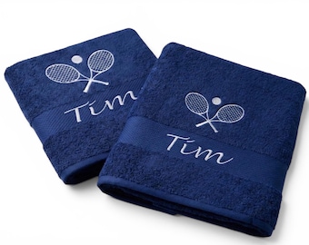 Towel embroidered including motif tennis racket personalized gifts tennis team sports club coach bath towel with name gift birthday
