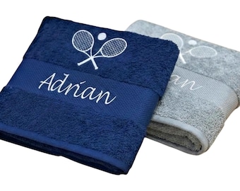 Towel embroidered including motif tennis racket personalized gifts tennis team sports club coach bath towel with name gift birthday