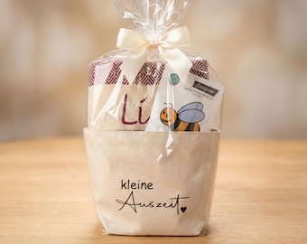 Wellness Geschenkset mit Saunatuch personalisiert inkl. Baumwolltasche Geschenk für Valentinstag Geburtstag Optional handgefertigte Seife