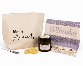 Muttertag Geschenk Personalisiertes Wellness Set mit Saunatuch inkl. Baumwollkorb mit wählbarem Text Geschenk für Freundschaft Herzensmensch