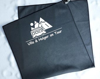 XXL fitness towel including motifs and desired text Ideal as a gift for campers and motorhome lovers