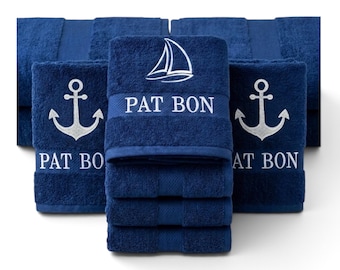 Personalisierte Premium Handtücher für Boot & Yacht Besticktes Duschtuch mit Bootsname Motiv Geschenke für Bootseigner Kapitän Maritim