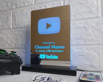Custom YOUTUBE Play Button Acrylic RGB Mirror Plaque,Personalized Youtube Streamer Achievement Sign,YouTube Gift,Streamer ,Graduation Gift
