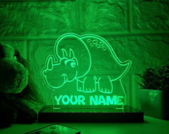 Luz de noche de dinosaurio personalizada, luz de noche acrílica para niños para decoración de dormitorio de niños, personalizada con tu nombre, regalo de Navidad
