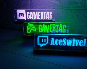 Enseigne lumineuse personnalisée pour gamertag, enseigne pour zone de joueur, enseigne nominative à néon LED, enseigne logo gamer personnalisée, cadeau de Noël