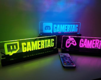 Lichtbord gamekamer, gepersonaliseerd gamertag-bord, RGB-gamertag-tafellamp, lichtbord streamer, Halloween-cadeau, kerstcadeau