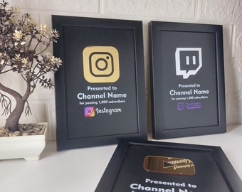 Personalized Social Media  Award with, Social Media Milestone, Youtube Play button,Broadcast Gift,Gamer Gifts, Graduation Gift