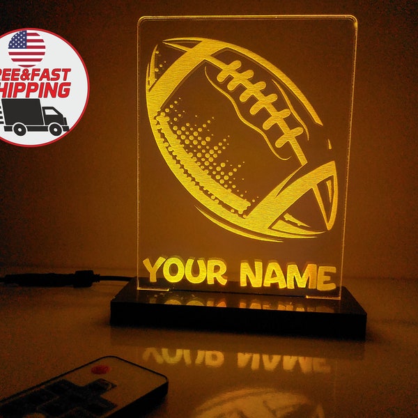 Nfl Football Fan Lamp Customizable Acrylic RGB Night Lamp with USA Football Design and Personalized Name, Customizable Football Sign Lamps