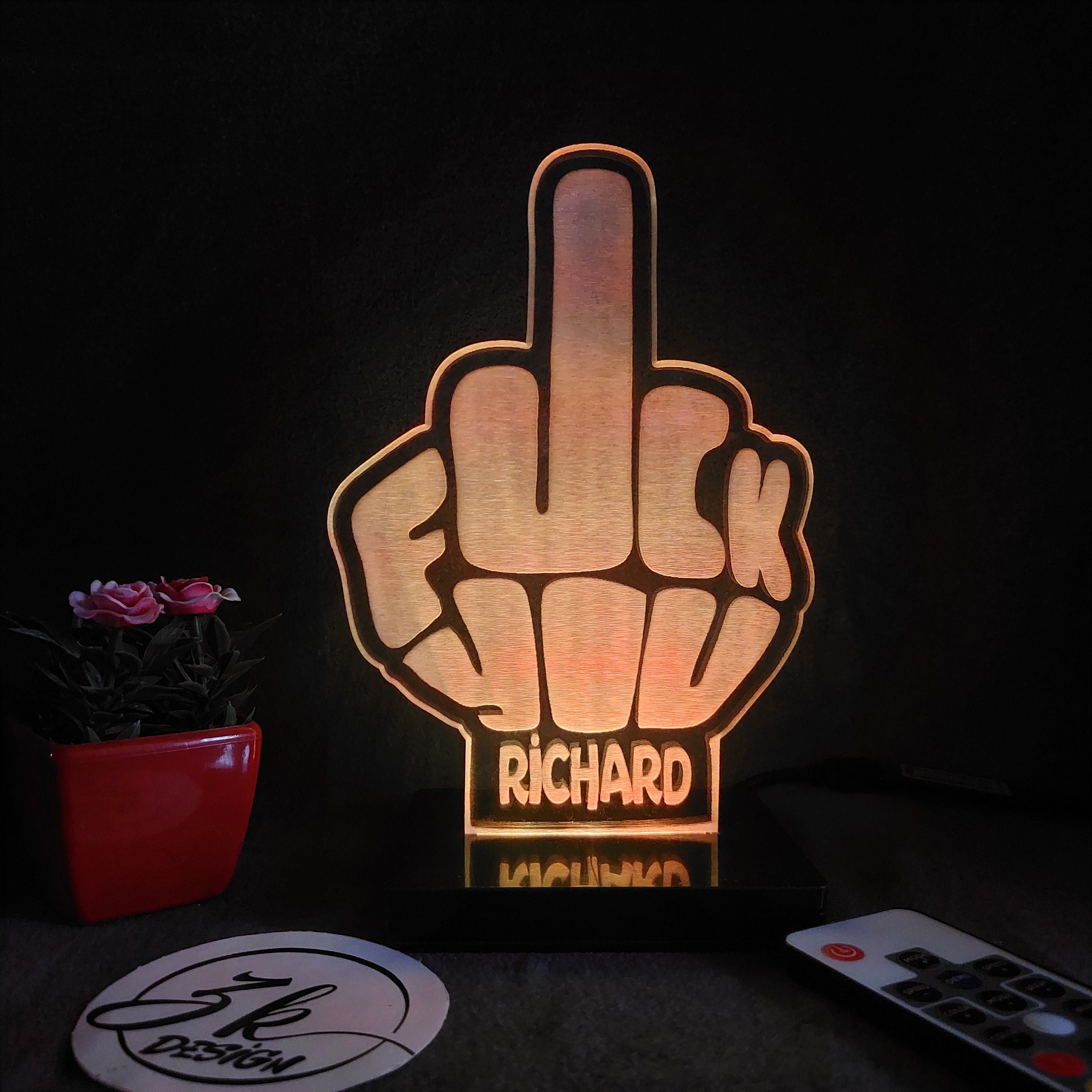 Middle Finger Sign, RGB Personalized Middle Finger Sign, Joke Lamp