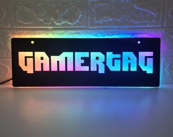 Benutzerdefinierte Gamer Tag LED-Schild | Personalisiertes Namenslicht | Spielzimmer Dekor | Sound Reactive RGB Wandkunst | Gamer Geschenk