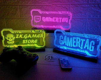 Étiquette lumineuse personnalisée pour gamertag, enseigne lumineuse pour salle de jeux gamertag, enseigne de banderoles, cadeau de configuration pour gamer, cadeaux pour gamer, enseigne LED pour salle de jeux, cadeau d&#39;anniversaire personnalisé