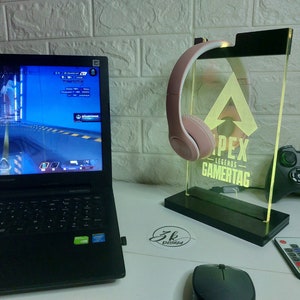 Apex Legends RGB Illuminated Headphone Stand | Personalized Gamertag and Logo | Gaming Decor | Custom Gaming Headset Holder | Gift For Him