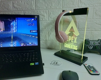 Apex Legends RGB Illuminated Headphone Stand | Personalized Gamertag and Logo | Gaming Decor | Custom Gaming Headset Holder | Gift For Him
