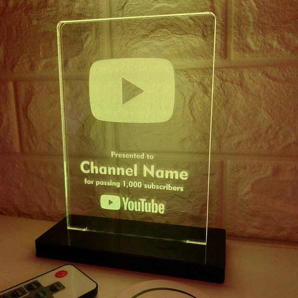 Custom RGB Acrylic YouTube Play Button Plaque - Personalized Subscribers Milestone Display - YouTube Gift, Streamer Gift, Game Room Decor