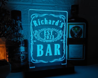 Personalisierte beleuchtete Bar Schild, benutzerdefinierte Acryl Bar Namensschild, Hausbar Dekor, Mini Bar Schild, neues Zuhause Geschenk, Vatertagsgeschenk, Weihnachtsgeschenk