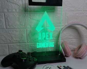 Soporte para auriculares de acrílico con gamertag personalizado e iluminación RGB / Soporte personalizable para auriculares de juego / Regalo para él / Accesorio para sala de juegos