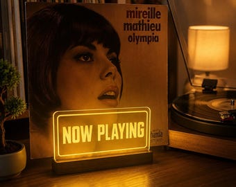 Now Playıng Vinyl Record Stand, Record Holder,Now Playıng Light Box,Hand Painted Signs,Record Lover Gift, Birthday Gift,Halloween Gift