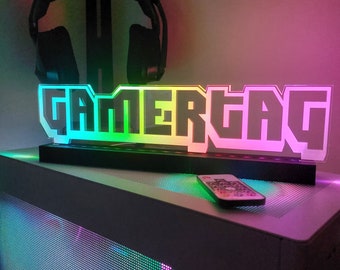 Benutzerdefiniertes RGB GamerTag Lichtschild - Personalisiertes Spielzimmer LED-Namensschild mit Fernbedienung, Gamer Decor Geschenk, Weihnachtsgeschenk, Spielzimmerdekor