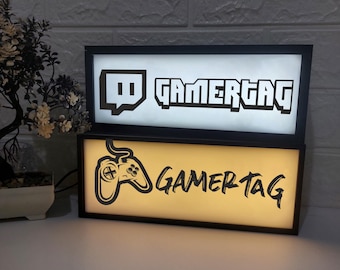 Individuelle Gaming Room Light Box mit Player Tag & Kanalnamen - Personalisiertes Social Media Logo und Kanalschild - Perfektes Geschenk für Gamer