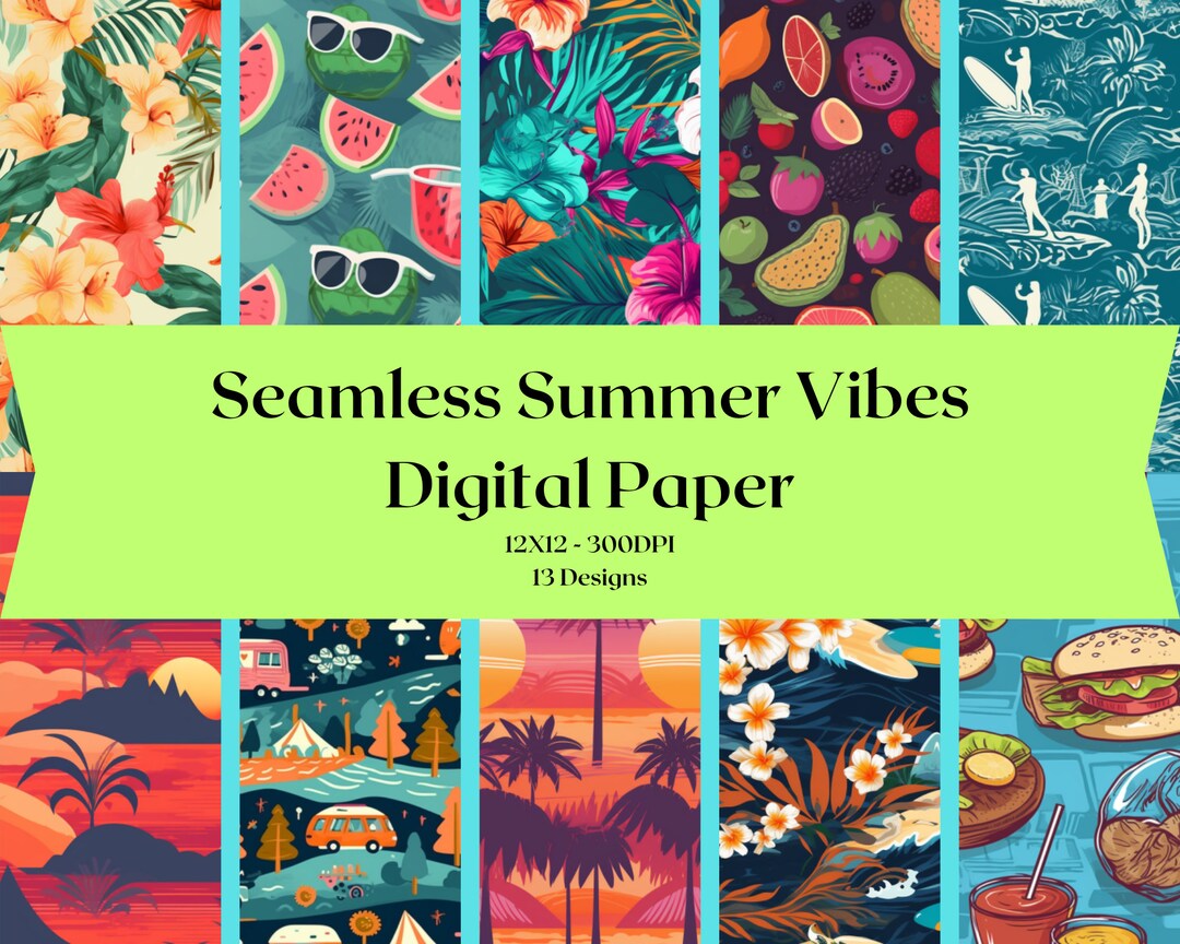 Summer Vibes Digital Paper Patterns Seamless Textures 13 Designs 