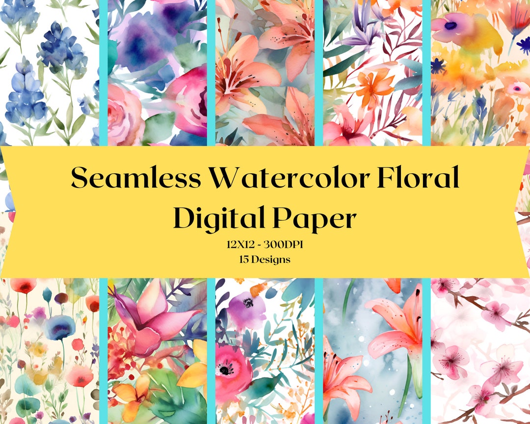 Watercolor Floral Digital Paper Patterns – Seamless Textures – 15 ...