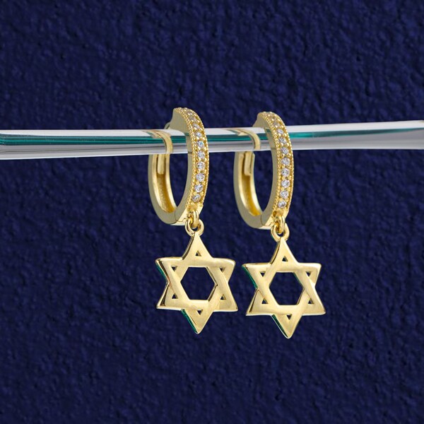 925 Davidstern Muttertagsgeschenk, einzigartiger Huggie-Ohrring für Sie, alltäglicher jüdischer Hoop-Ohrring für Mutter, trendiger Schmuck