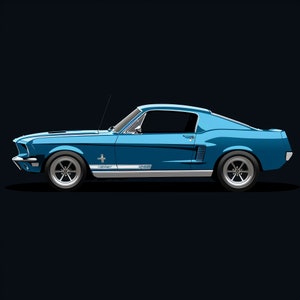 Blue Mustang Side Profile Digital Art File, High Resolution (1644x1644)