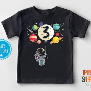 Third Birthday Astronaut Toddler Shirt - 3rd Birthday Rocket Space Moon - 3 Year Old Birthday Shirt - Boys Space Birthday Tee - Black