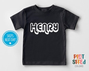 Personalized Name Toddler Shirt - Custom Name Kids Tee - Retro Unisex Shirt - Black